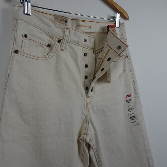 Levi's Ribcage Straight Ankle Jeans Size 28x27 Ivory Denim Distressed Button Fly - Picture 3 of 11